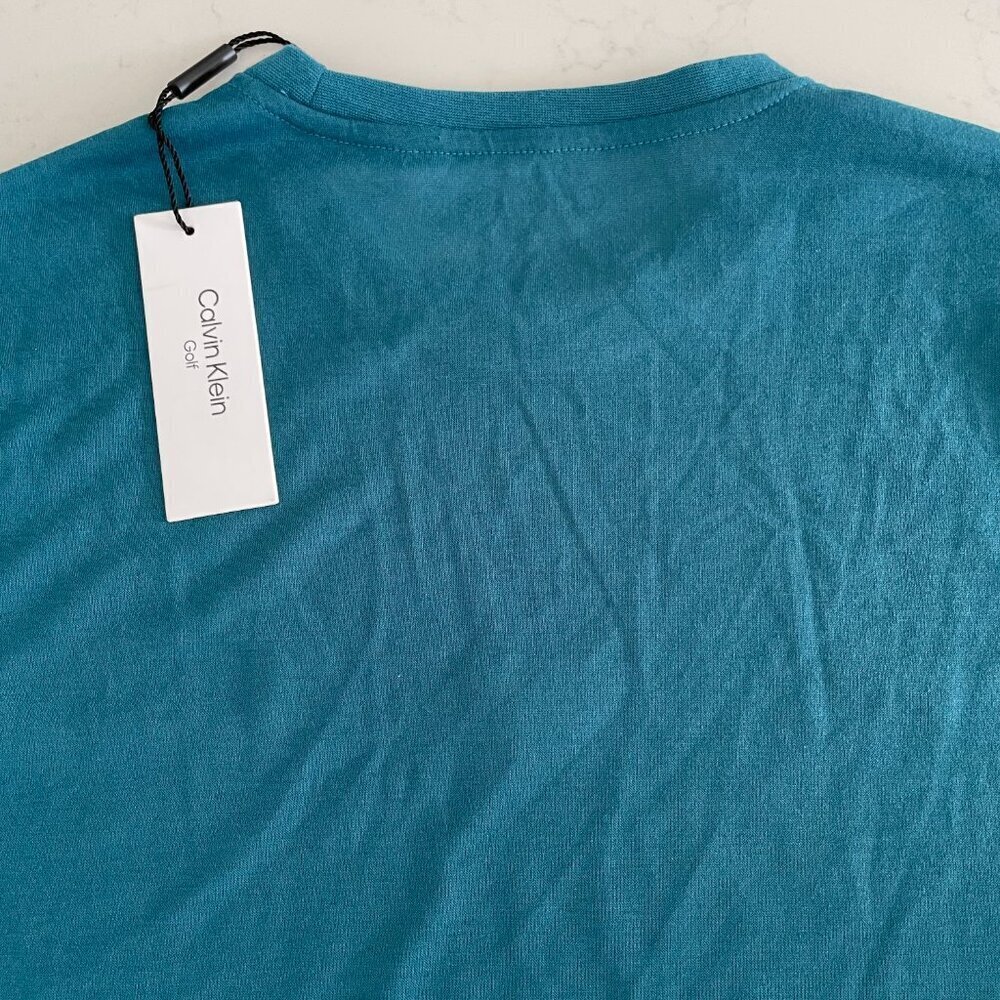 Calvin Klein Golf SS Crew Nk 100% Polyester CK Logo Tech T Shirt Teal Green Sz S - Picture 5 of 12
